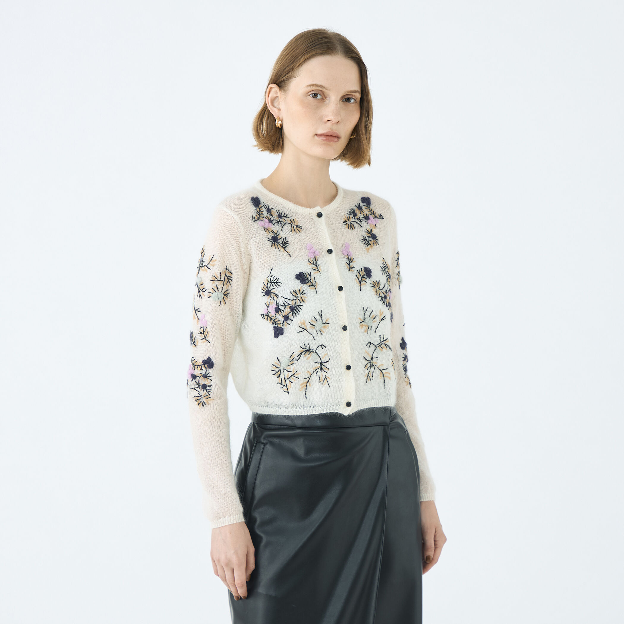 モヘヤナイロンエンブロイダリー ショートカーディガン