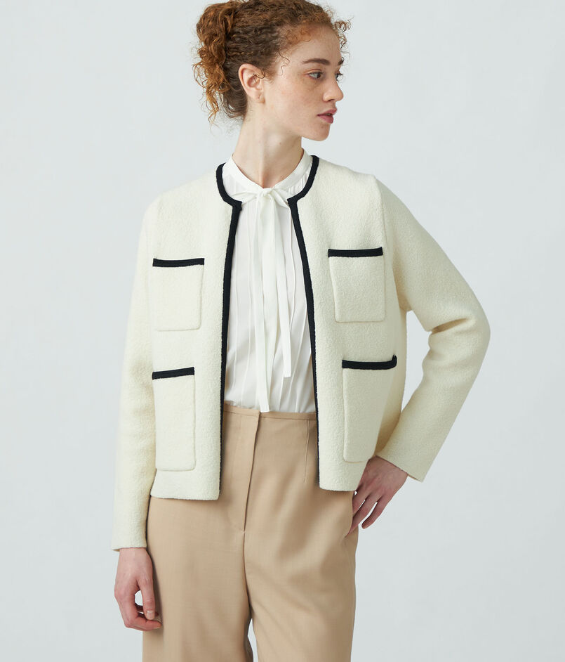 ウールナイロンブークレー フロントオープンカーディガン  