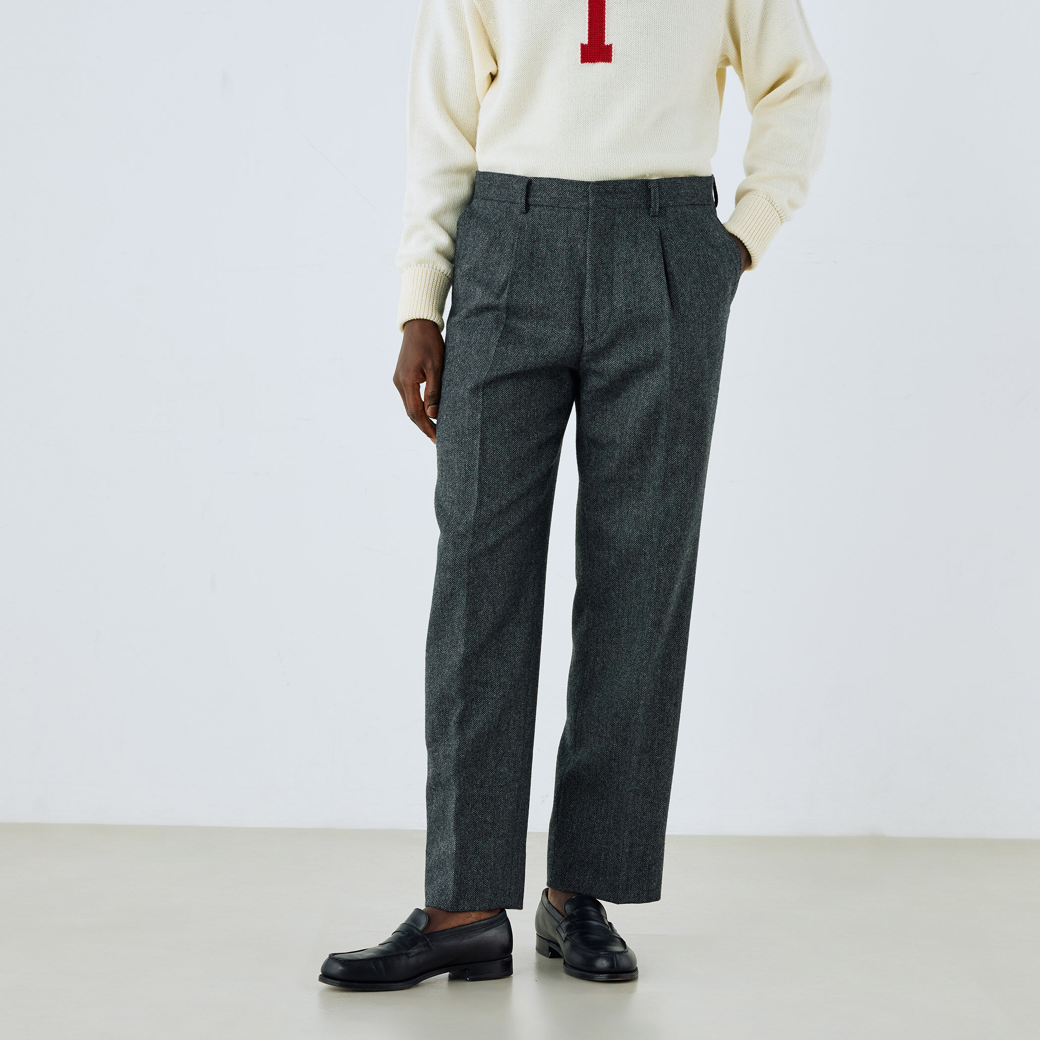 ウールツイード アウト1プリーツ ストレートスラックス LOVAT