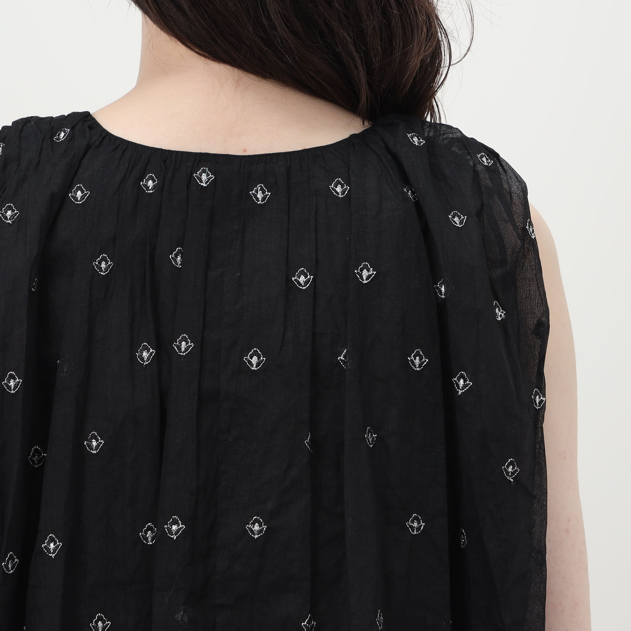 別注】ne Quittez pas BLACK DOUBLE ORGANZA ノースリーブ トップス