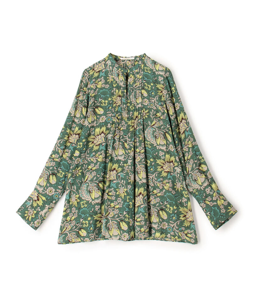 レーヨンプリント ピンタックブラウス