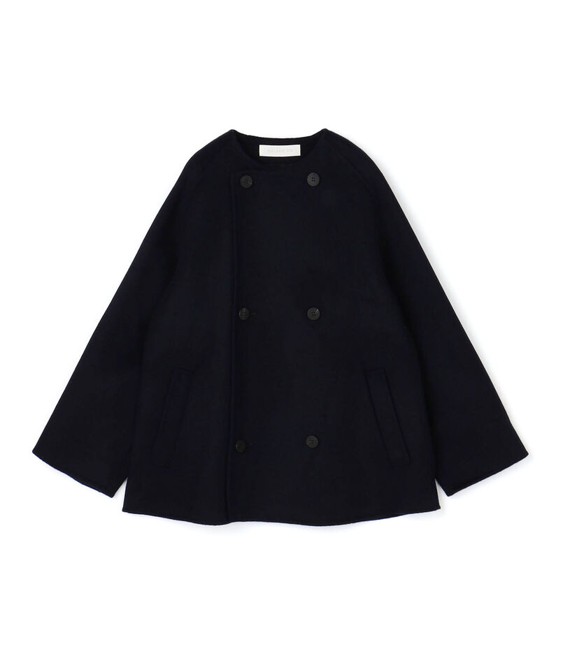 ウールダブルフェイス カラーレス ショートトレンチコート