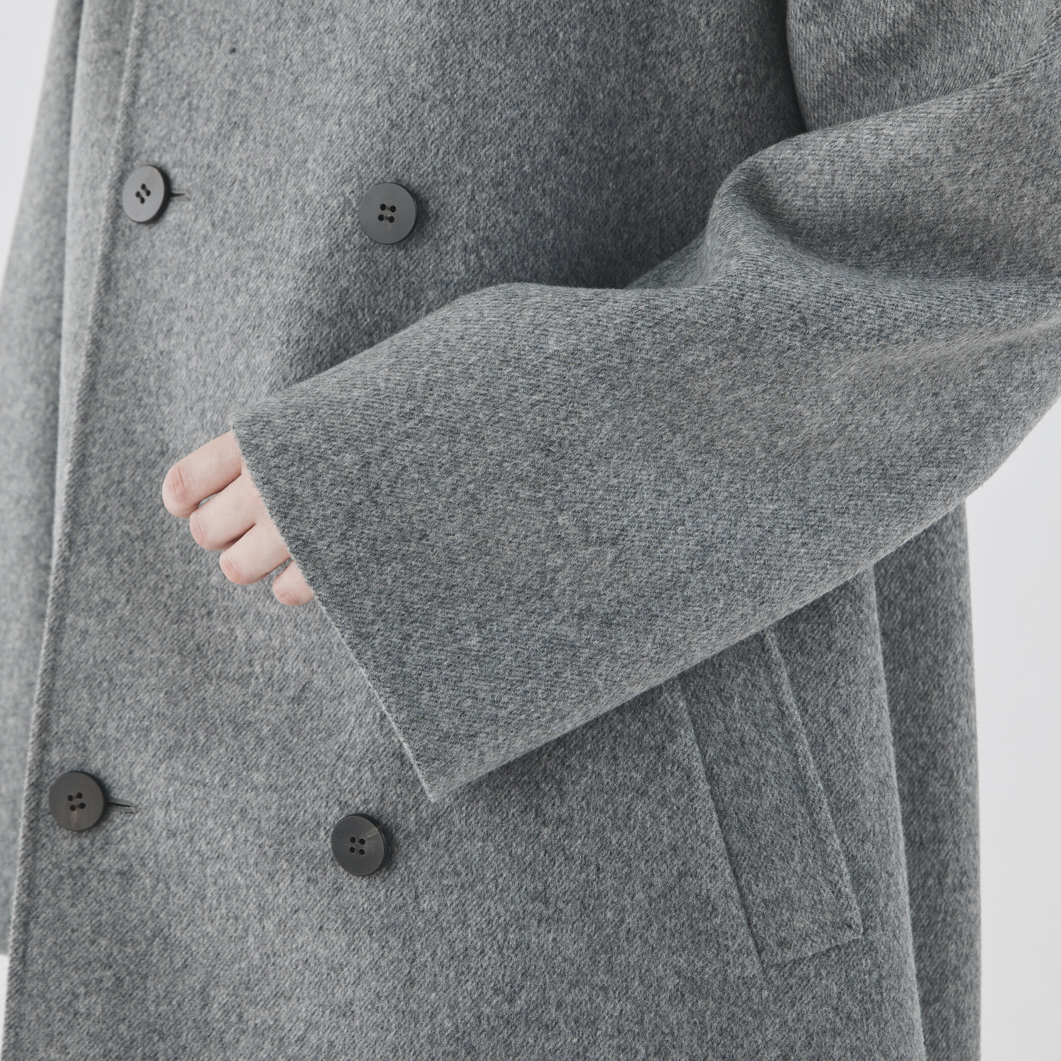 ウールダブルフェイス カラーレス ショートトレンチコート