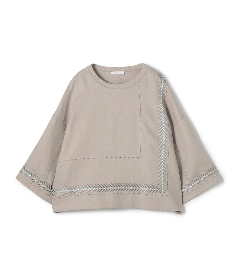リブコンビフレンチリネン クルーネックブラウス