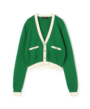 CABaN コットンカシミヤ バイカラーショートカーディガン
