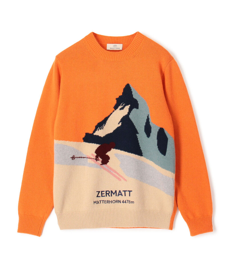 ラムウール インターシャ クルーネックプルオーバー