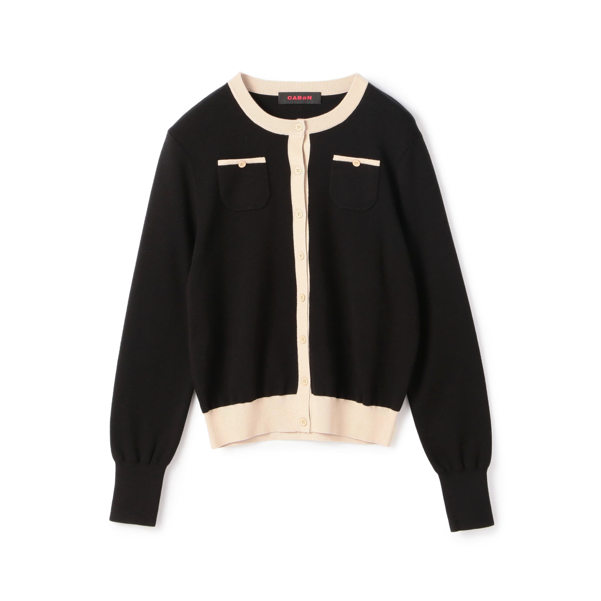 CABaN コットンカシミヤ バイカラークルーネックカーディガン　ピンク　グレー コットンカシミヤ バイカラークルーネックカーディガン