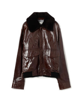 edition pourell パテントレザー ファーカラー ジャケット