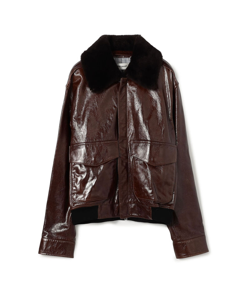edition pourell パテントレザー ファーカラー ジャケット