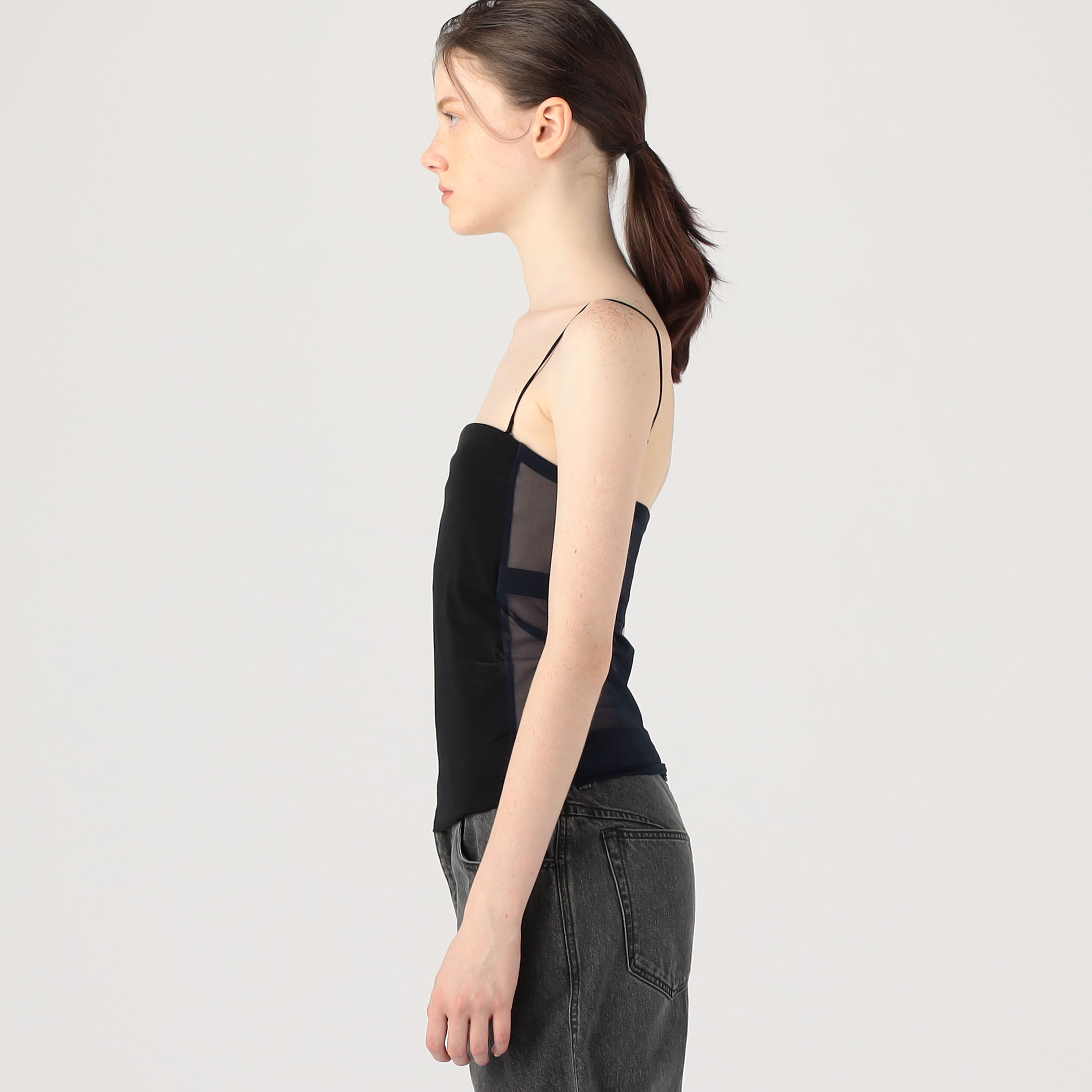 激安商品 OVERNEATH Bra053 スムース×ネットキャミソール トップス
