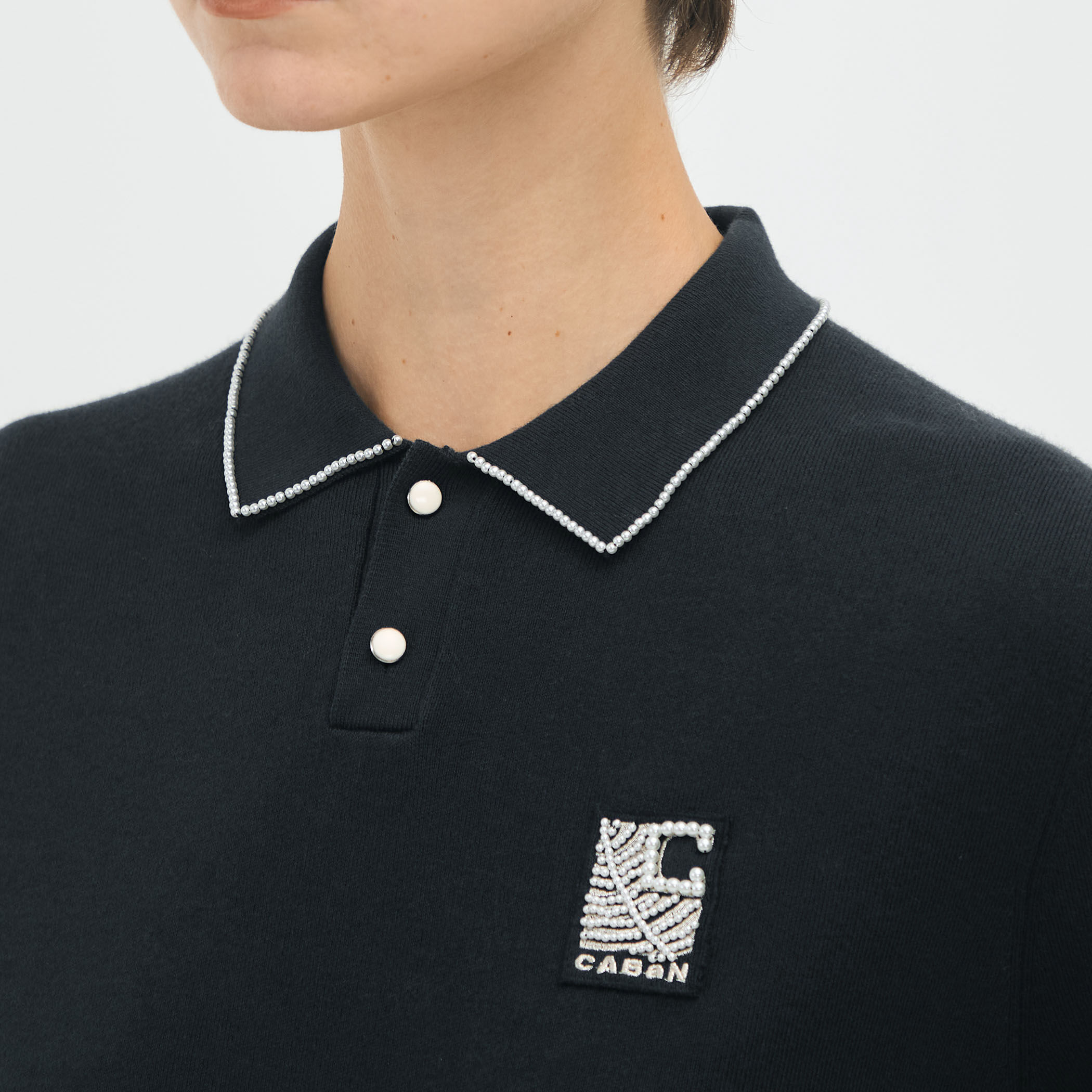 【美品】CABaN コットンカシミヤリブ ポロカラープルオーバー　フリーサイズ caban（キャバン）の「□コットンカシミヤリブ ポロカラープルオーバー