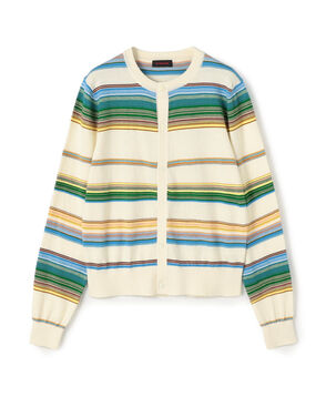 コットンカシミヤマルチボーダー クルーネックカーディガン