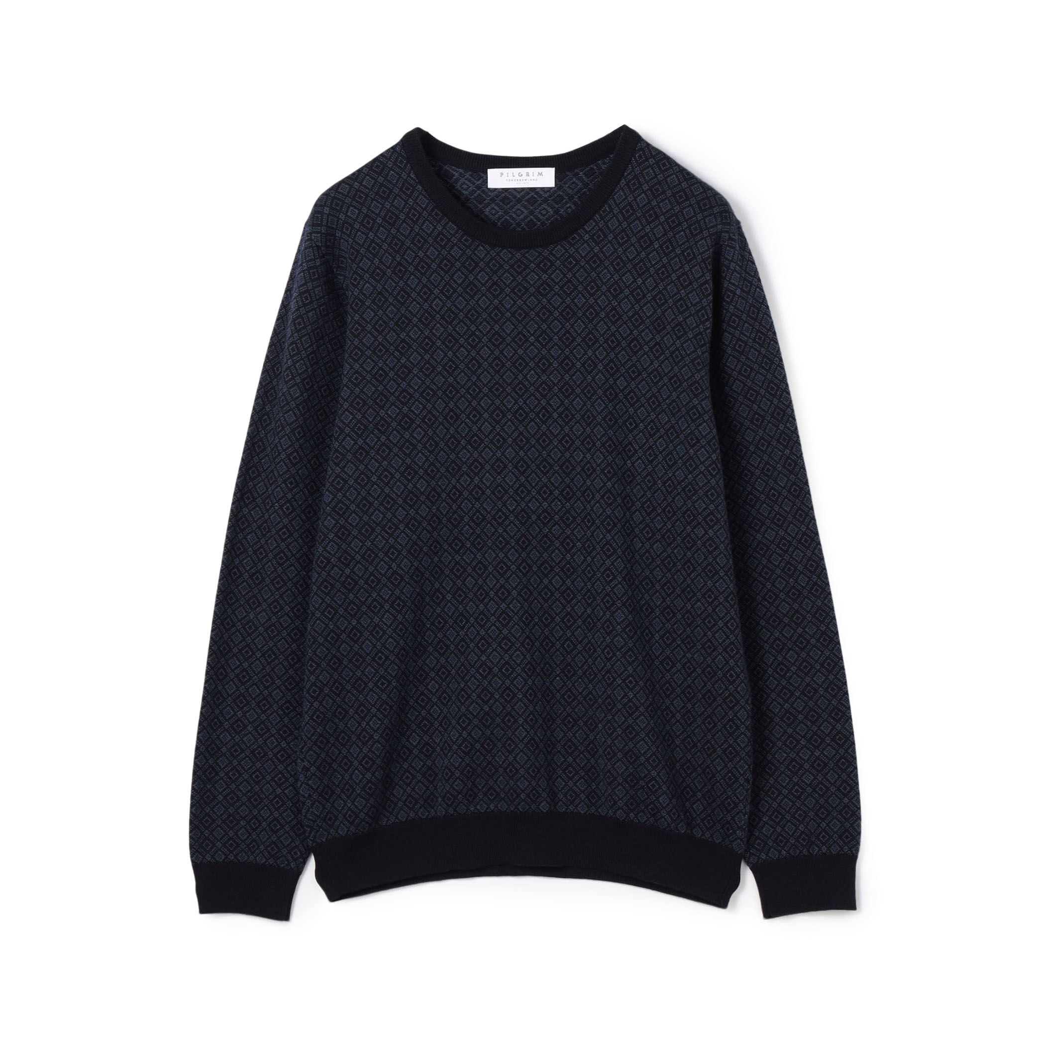 ウールシルクカシミヤ ジオメトリック柄 クルーネックプル