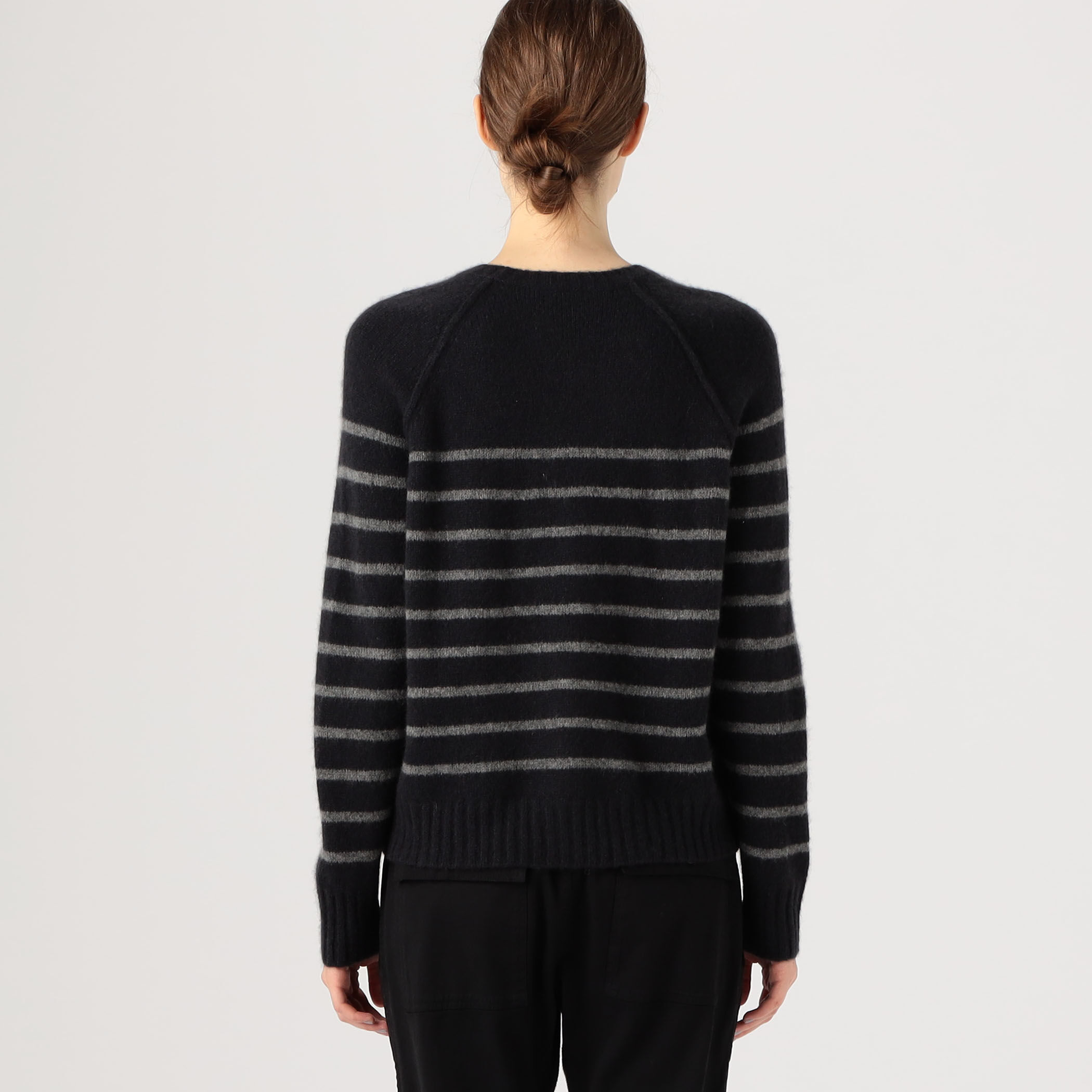 $ stone ラグランスリーブ ボア 黒 カシミヤボーダー ラグランスリーブプルオーバー WLTC3866