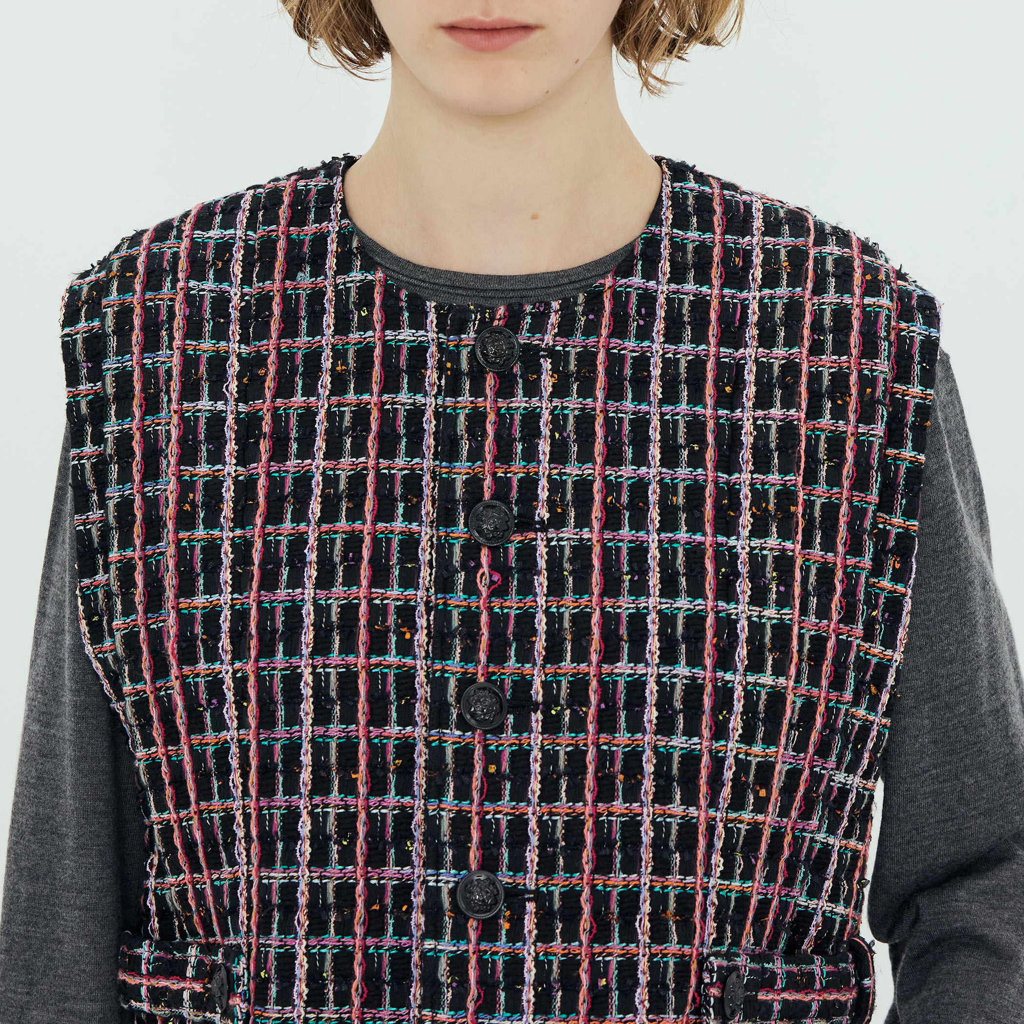 新品同様☆TOMORROWLAND ツイードジレ ネイビー セール】 ファンシーツイード シングルブレステッド2Bジャケット