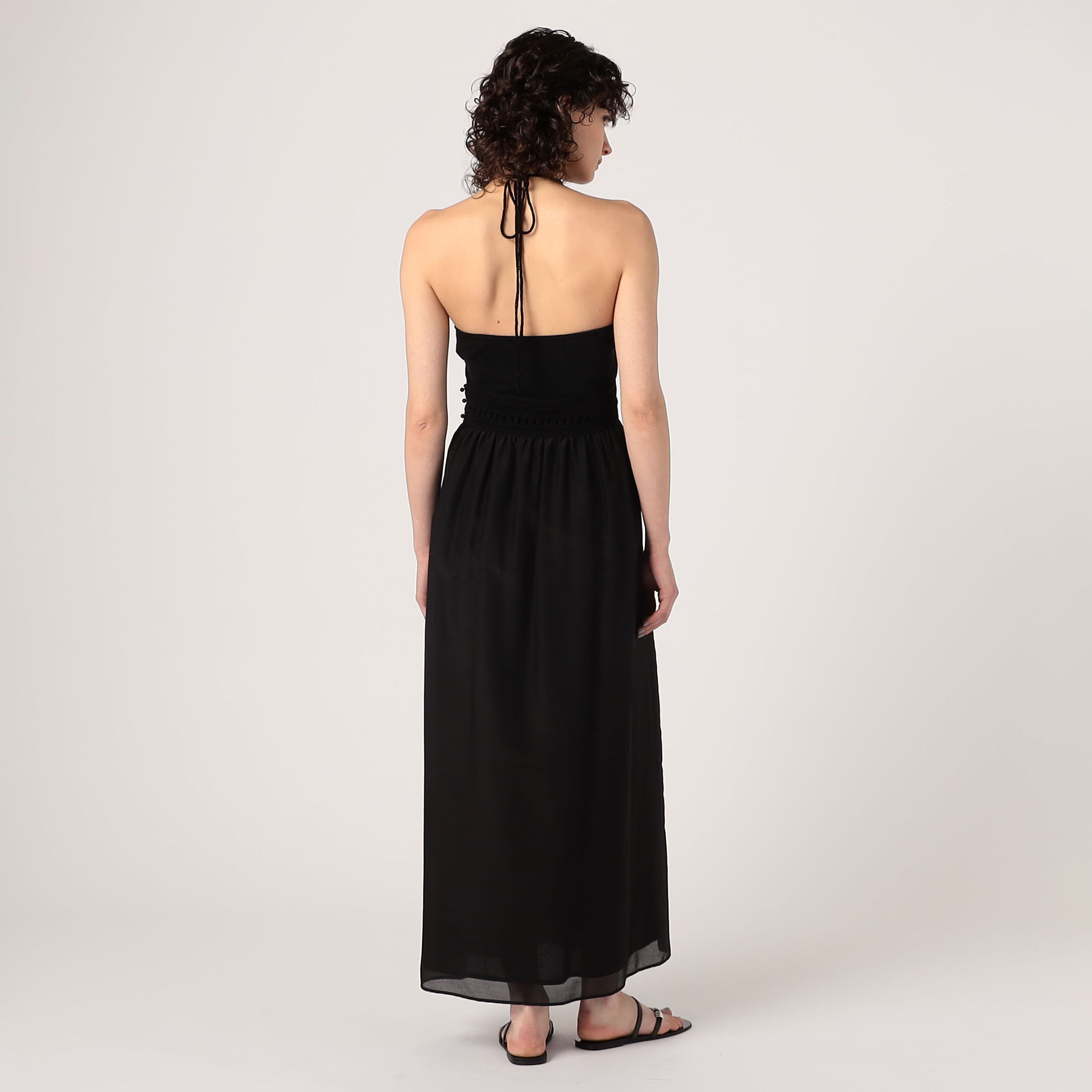 コットンシルクローンレースコンビ ホルターネックワンピース