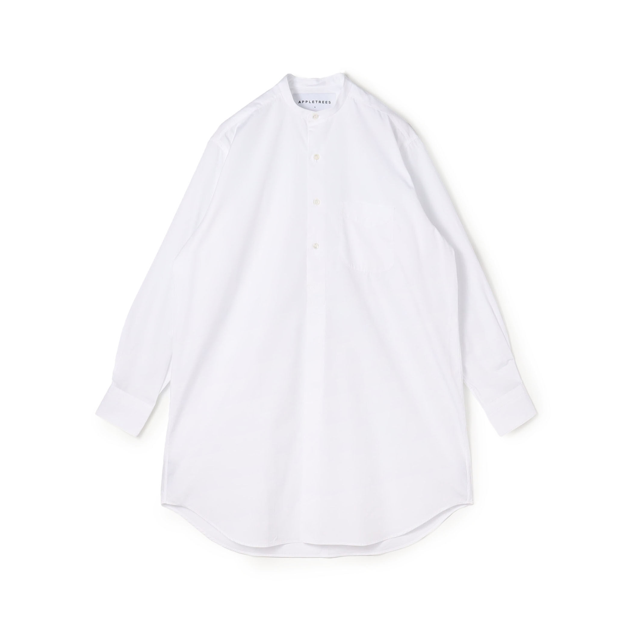 APPLETREES アップルツリーズ　ホワイトロングシャツ APPLETREES BAND COLLAR LONG SHIRTS ロングバンドカラーシャツ