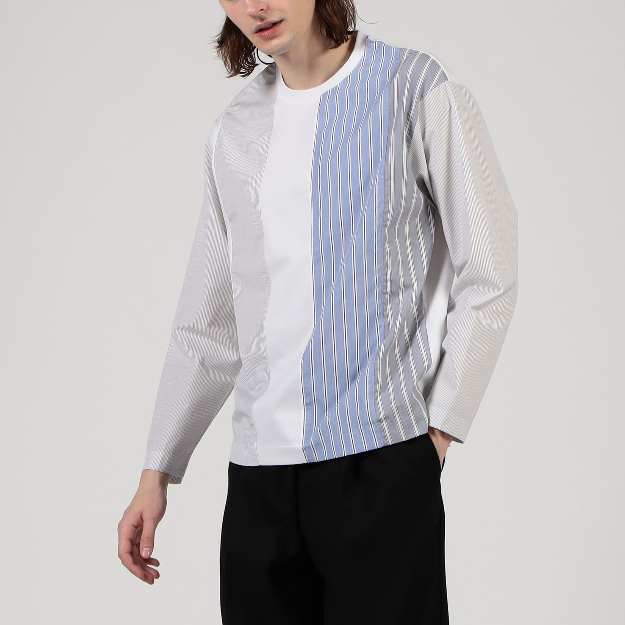 [かんかつ ] TOMORROWLAND - コンビデザインプルオーバー セール】 コットン シャツコンビデザインプルオーバー