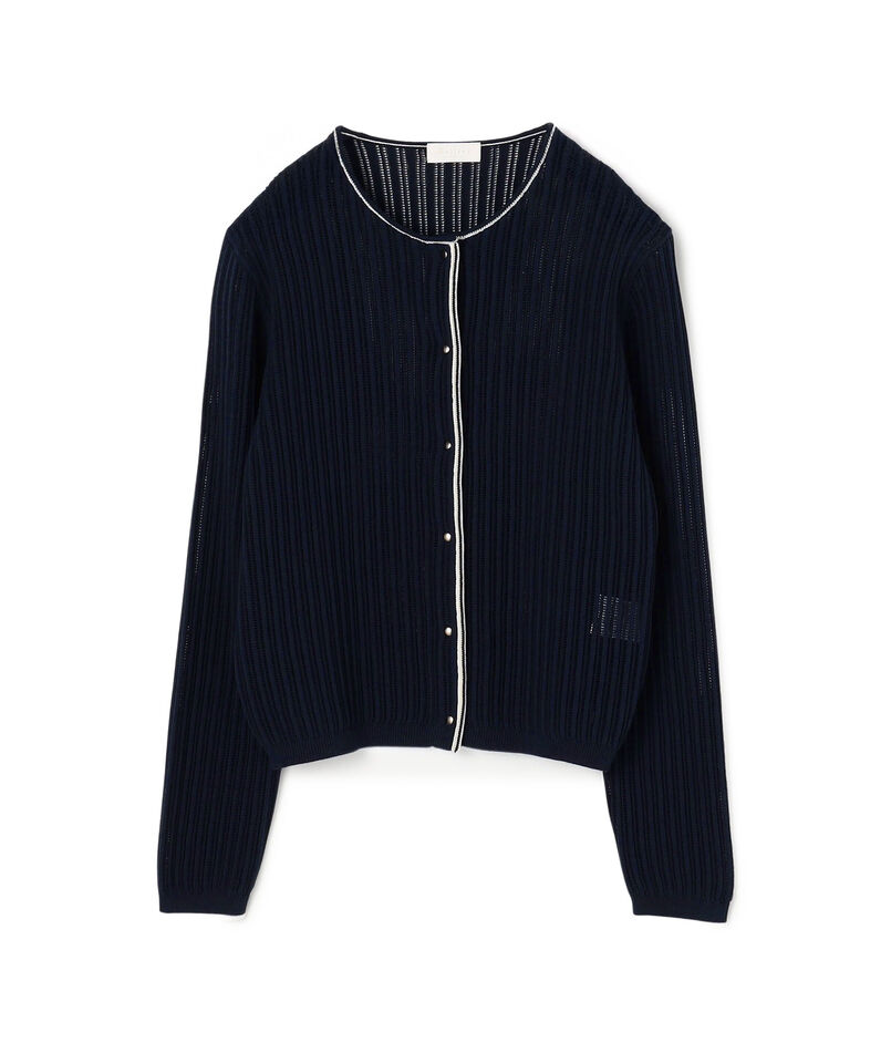 ニードルアウトリブ クルーネックカーディガン