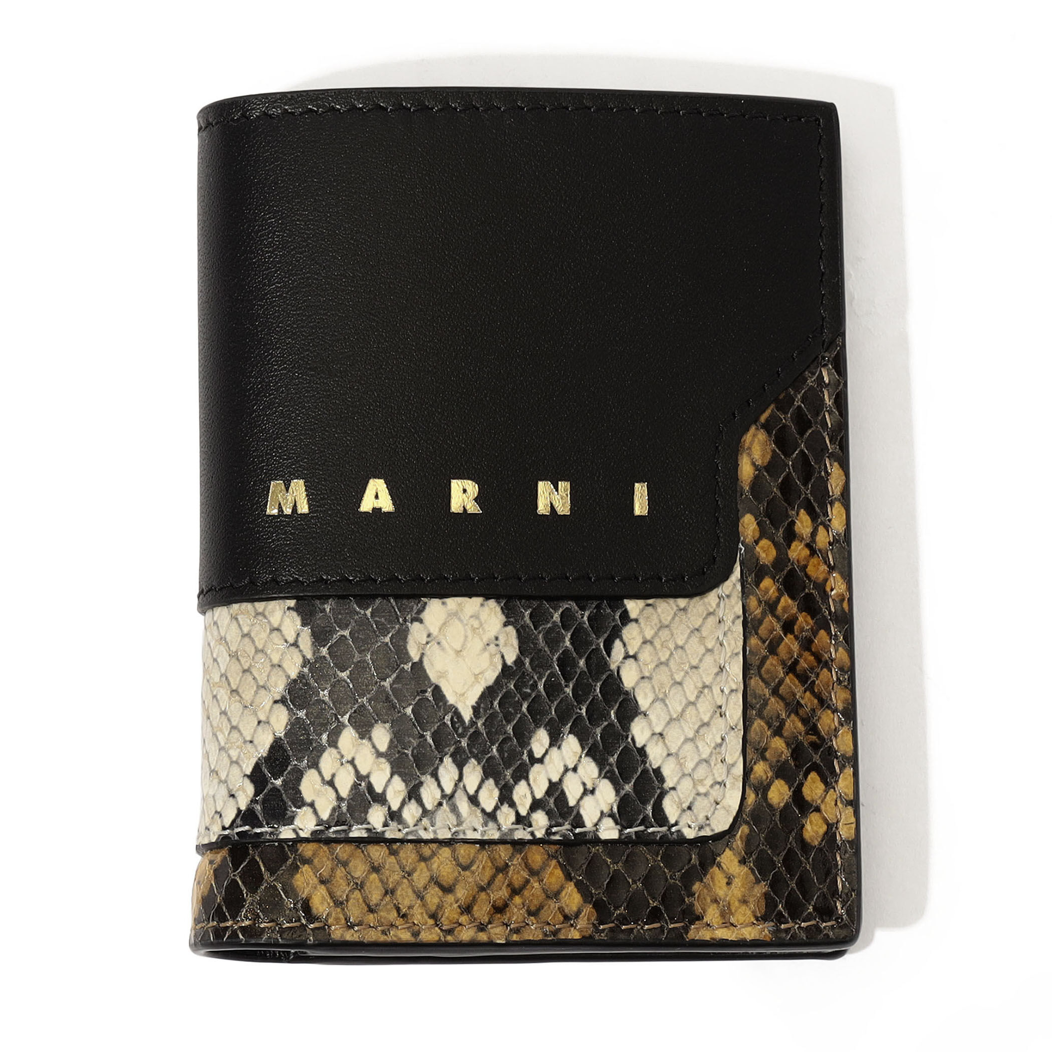 ☆極美品☆MARNI バイフォールドウォレット 二つ折り財布 黒/オレンジ マルニ 二つ折り財布 トランク ミニ財布 オレンジ メンズ レディース