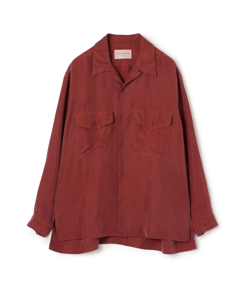 ■シルク オープンカラー ダブルポケット ロングスリーブシャツ