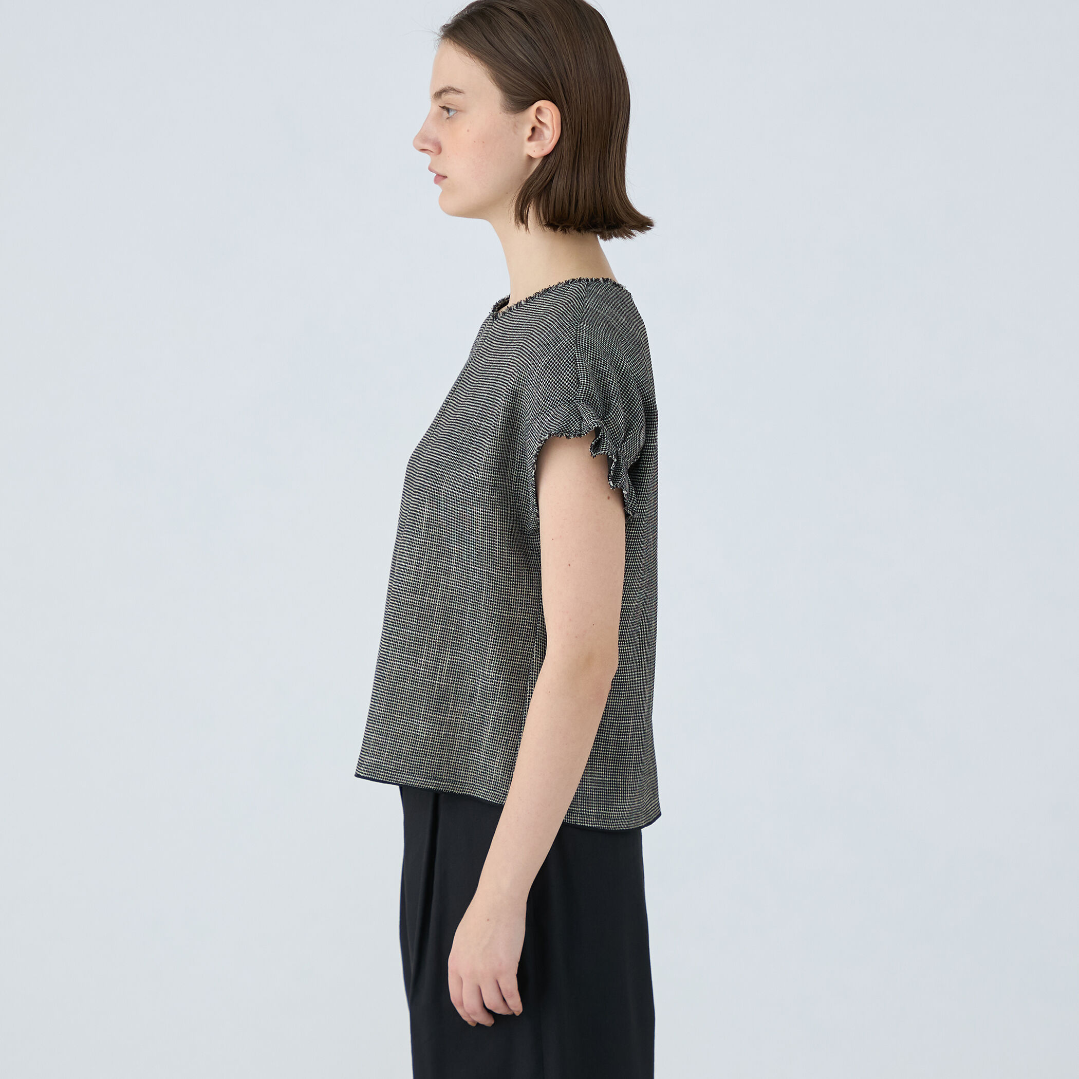 Ballsey ポリエステルレーヨンカラミ フレンチスリーブブラウス　美品 ボールジィ Ballsey ポリエステルレーヨンカラミ フレンチ