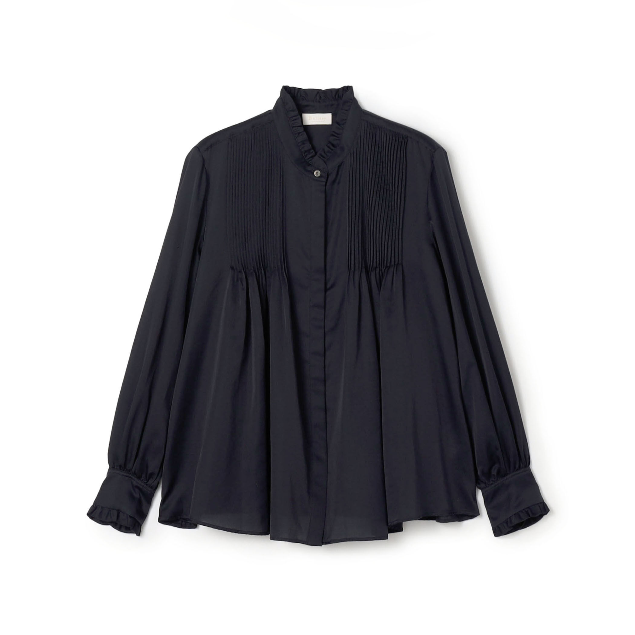 コットンシルクサテン ピンタックフリルブラウス｜トゥモローランド