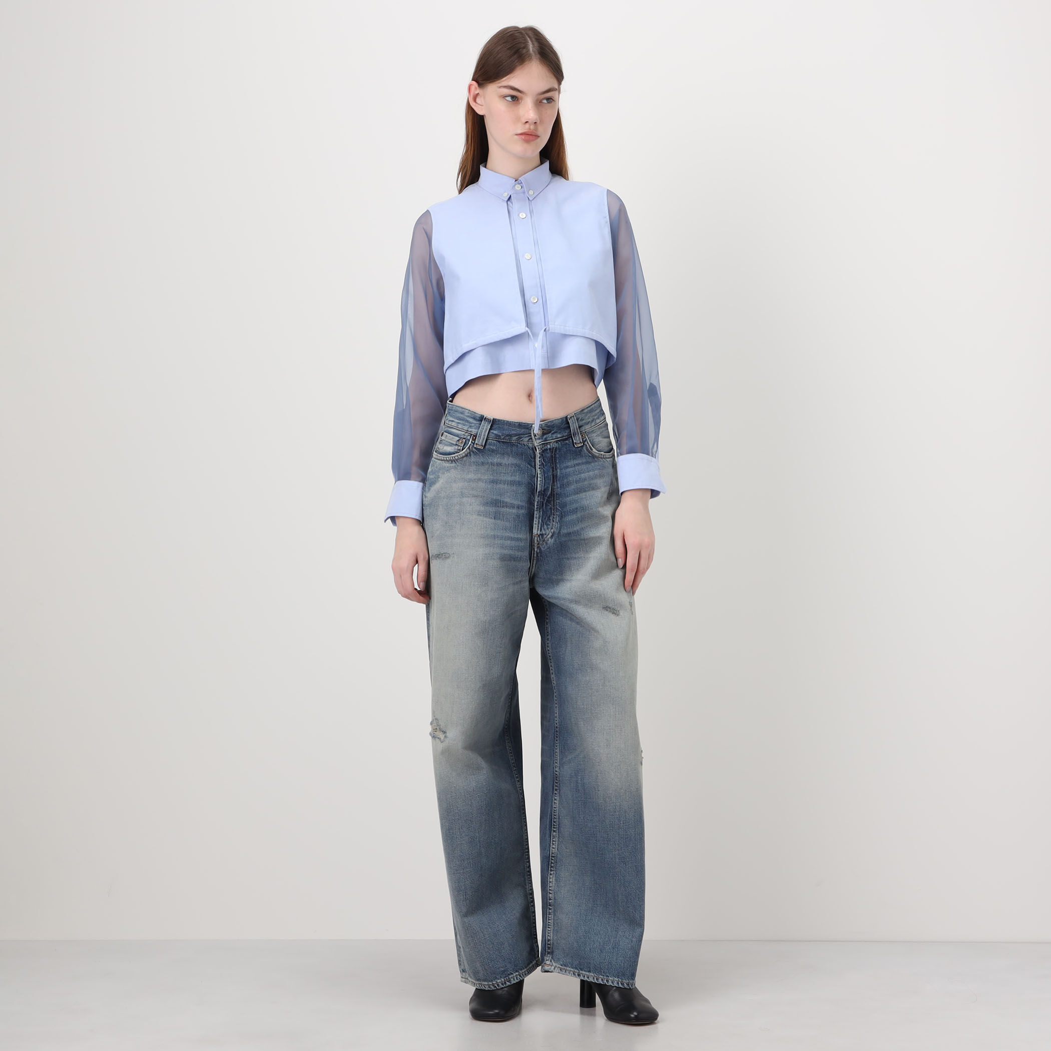 HYKE OXFORD SHEER SLEEVE SHIRT シアースリーブシャツ