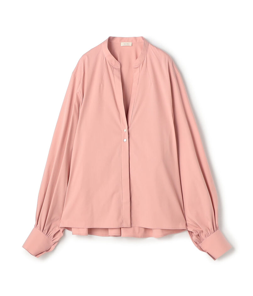 コットンストレッチポプリン ボリュームスリーブブラウス