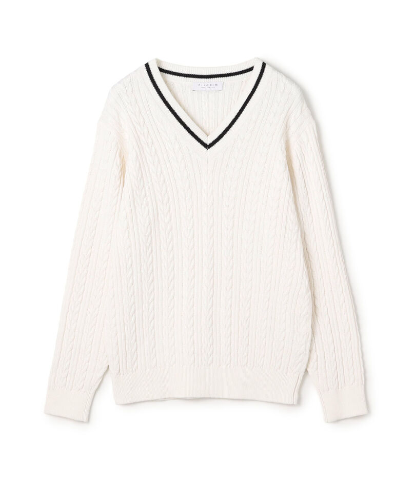 コットンケーブル Vネックニット
