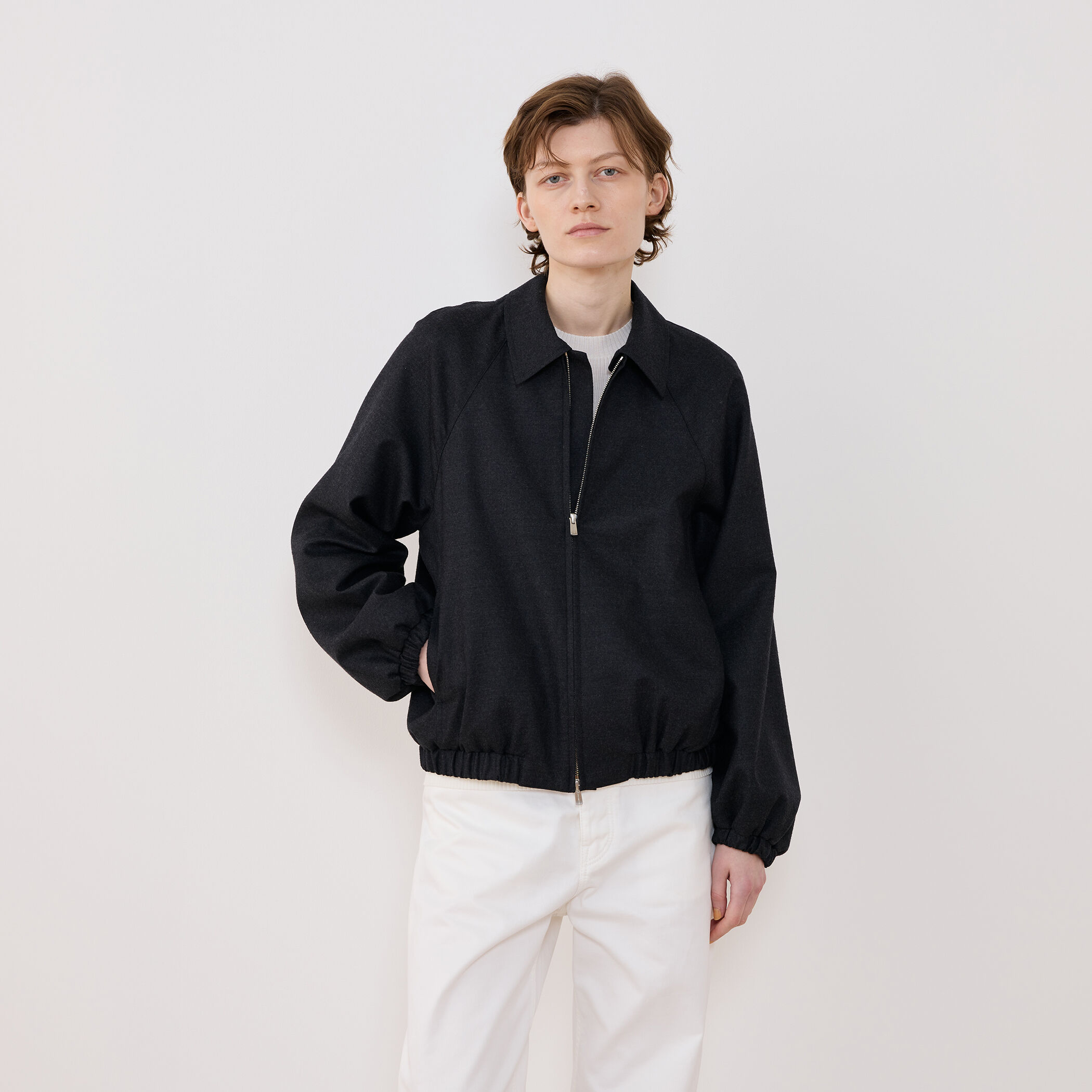 ウーステッドウールフラノ アジャスタブルカラーブルゾン