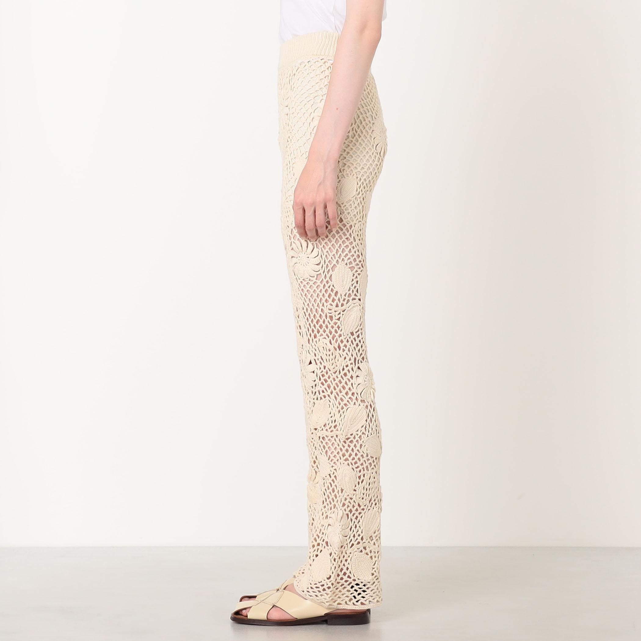 【極美品】LEVDANCE アンクルニットパンツ ピンクベージュ S The Elder Statesman CROCHET WMN'S PANT クロシェニットパンツ