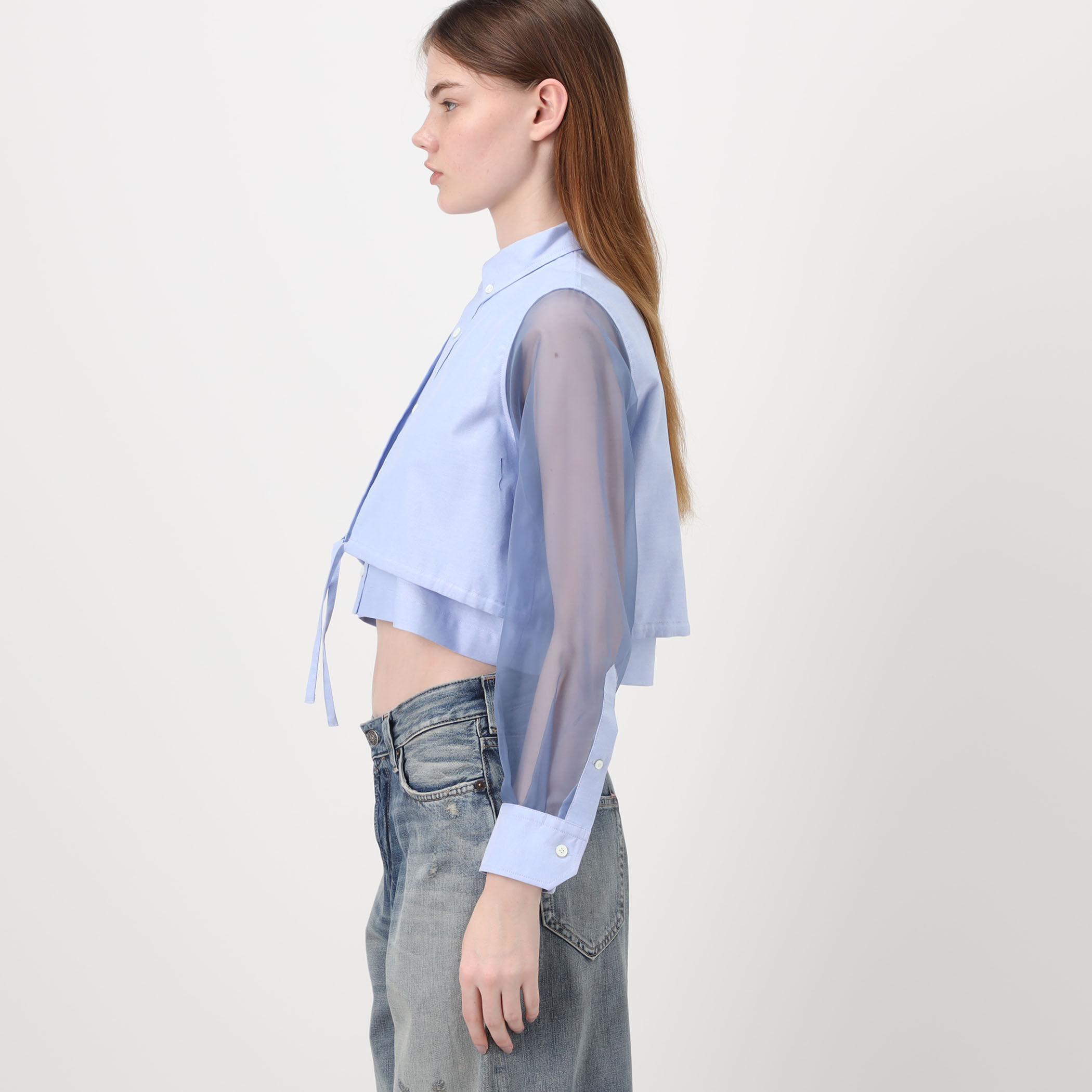 HYKE OXFORD SHEER SLEEVE SHIRT シアースリーブシャツ