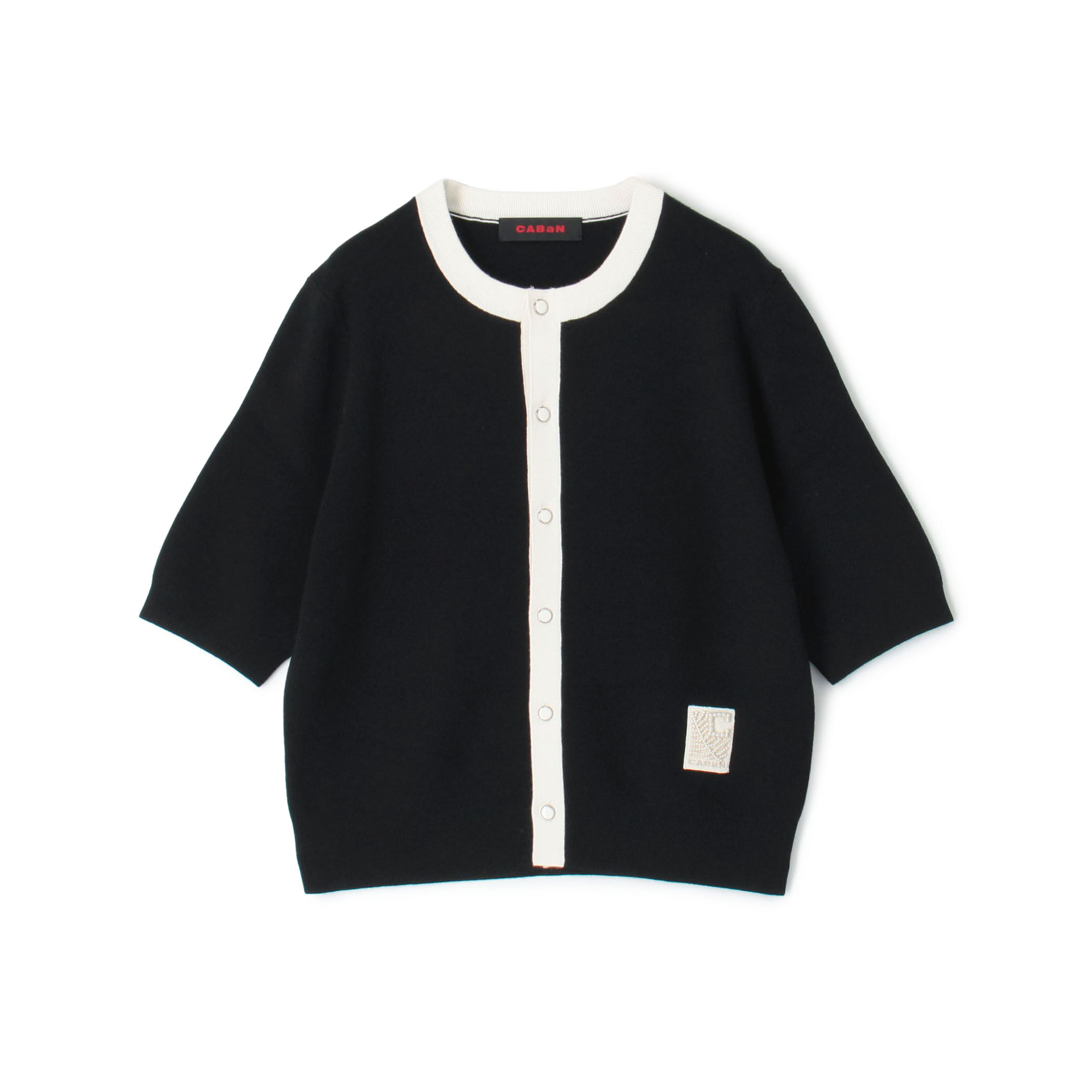 コットンカシミヤ バイカラーハーフスリーブカーディガン