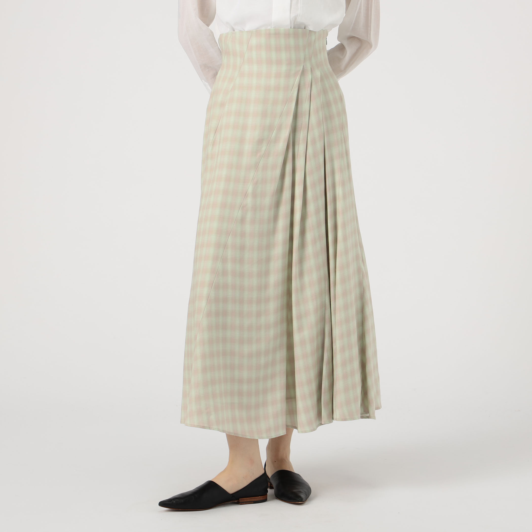 Mame Kurogouchi Linen Mix Ombre Checkskirt｜トゥモローランド 公式通販