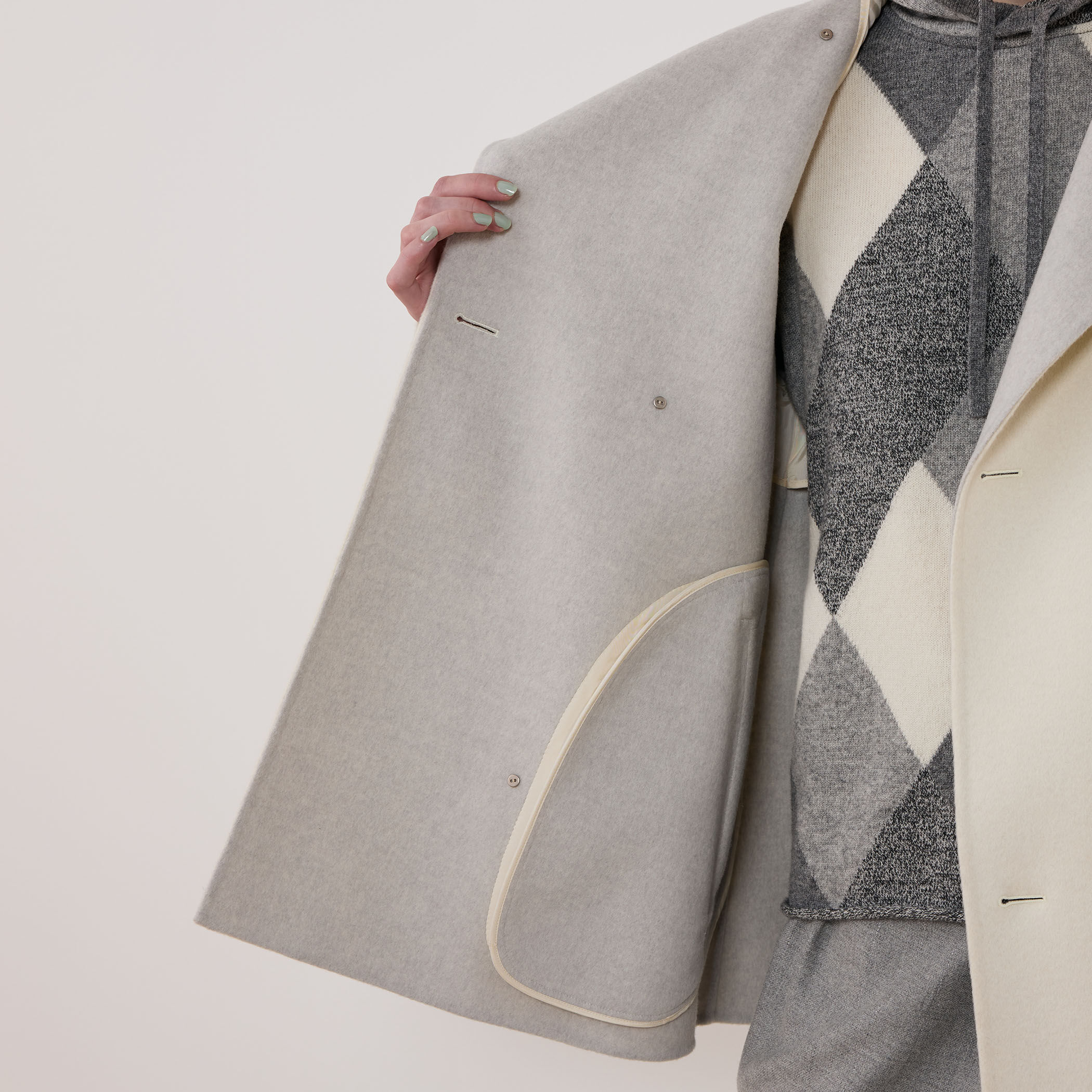 伊勢丹新宿店別注カラー ウールダブルフェイス カラーレス トレンチコート GALERIE VIE ウールダブルフェイスカラーレストレンチコート