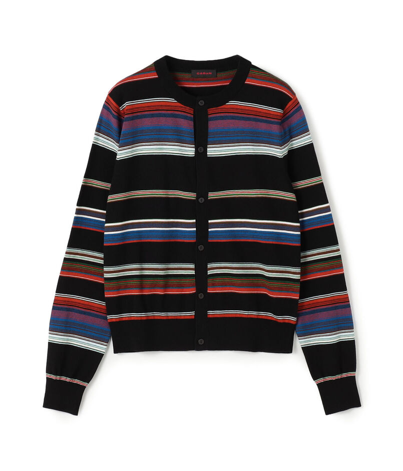コットンカシミヤマルチボーダー クルーネックカーディガン