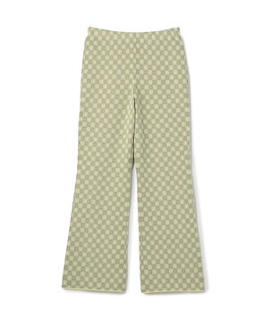 コットンポリエステル チェックジャカード セミフレアニットパンツ