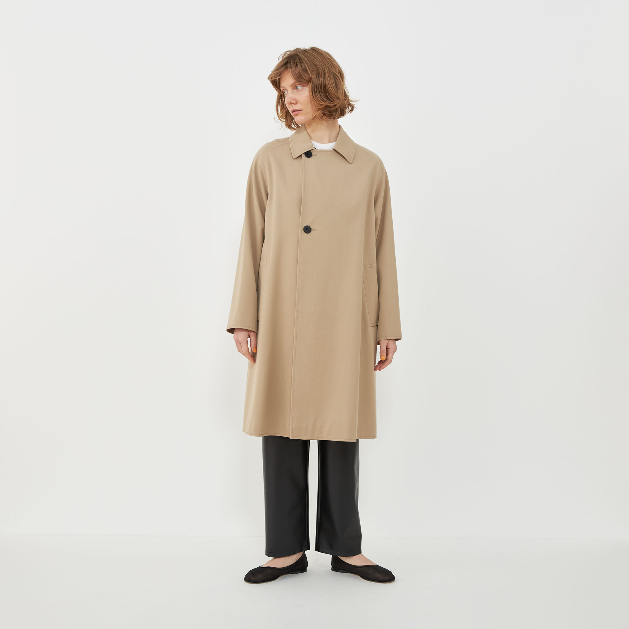 □コットンウールギャバジン ロングマリンコート