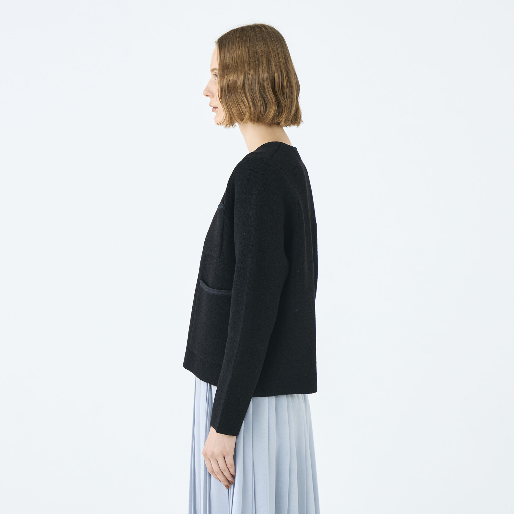 美品✨Ballsey　ウールナイロンブークレ　フロントオープンカーディガン　黒 Ballsey ウールナイロンブークレー フロントオープン