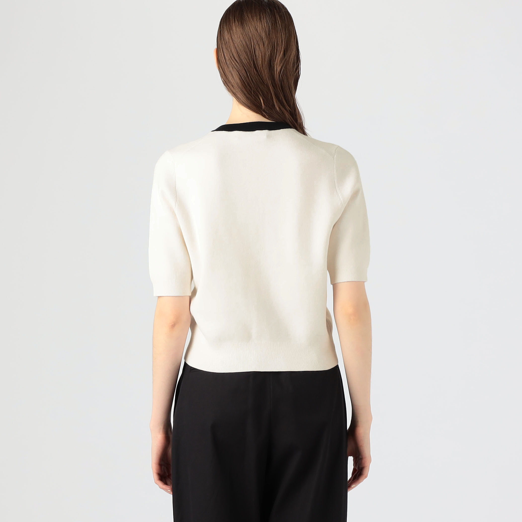 コットンカシミヤ バイカラーハーフスリーブカーディガン