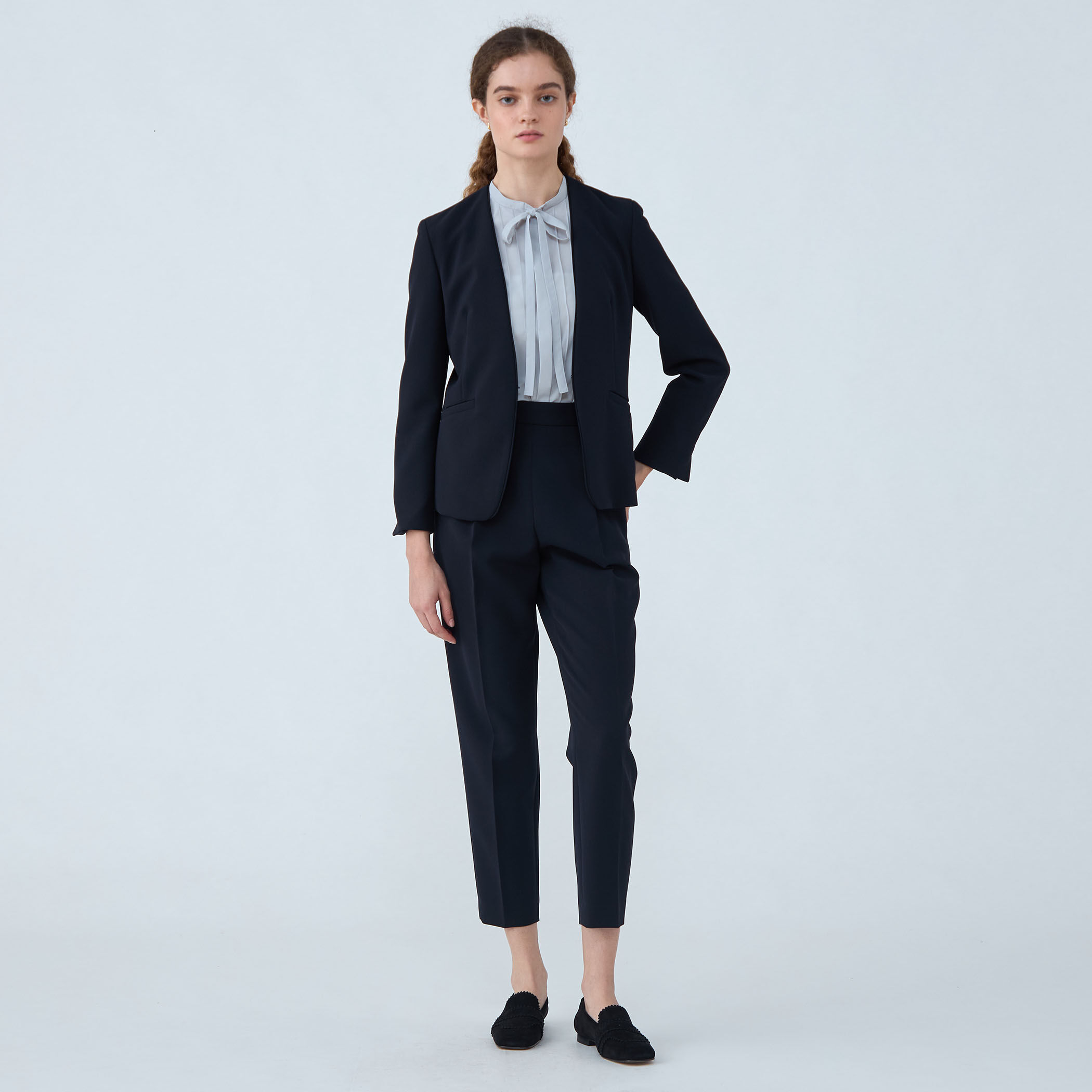 美品✨ Ballsey ドライダブルクロスセットアップ 紺 34 パンツスーツ ドライダブルクロス フロントタックテーパードパンツ