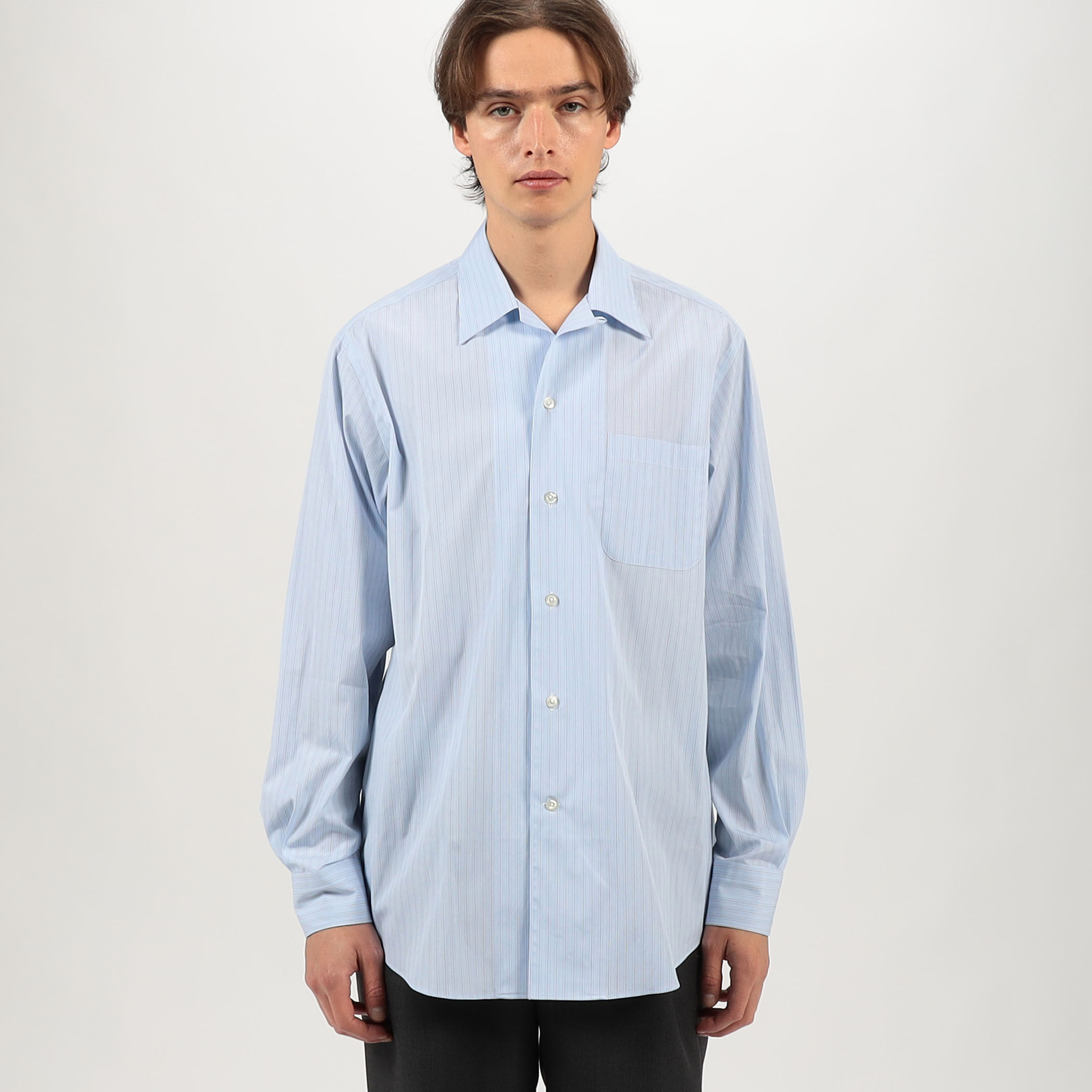 コットンストライプ オープンカラー ロングスリーブシャツ CANCLINI