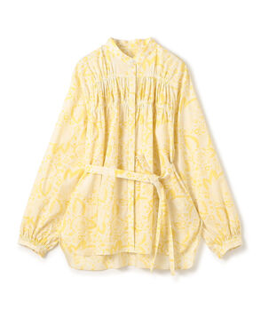 コットンローンプリント シャーリングチュニックブラウス