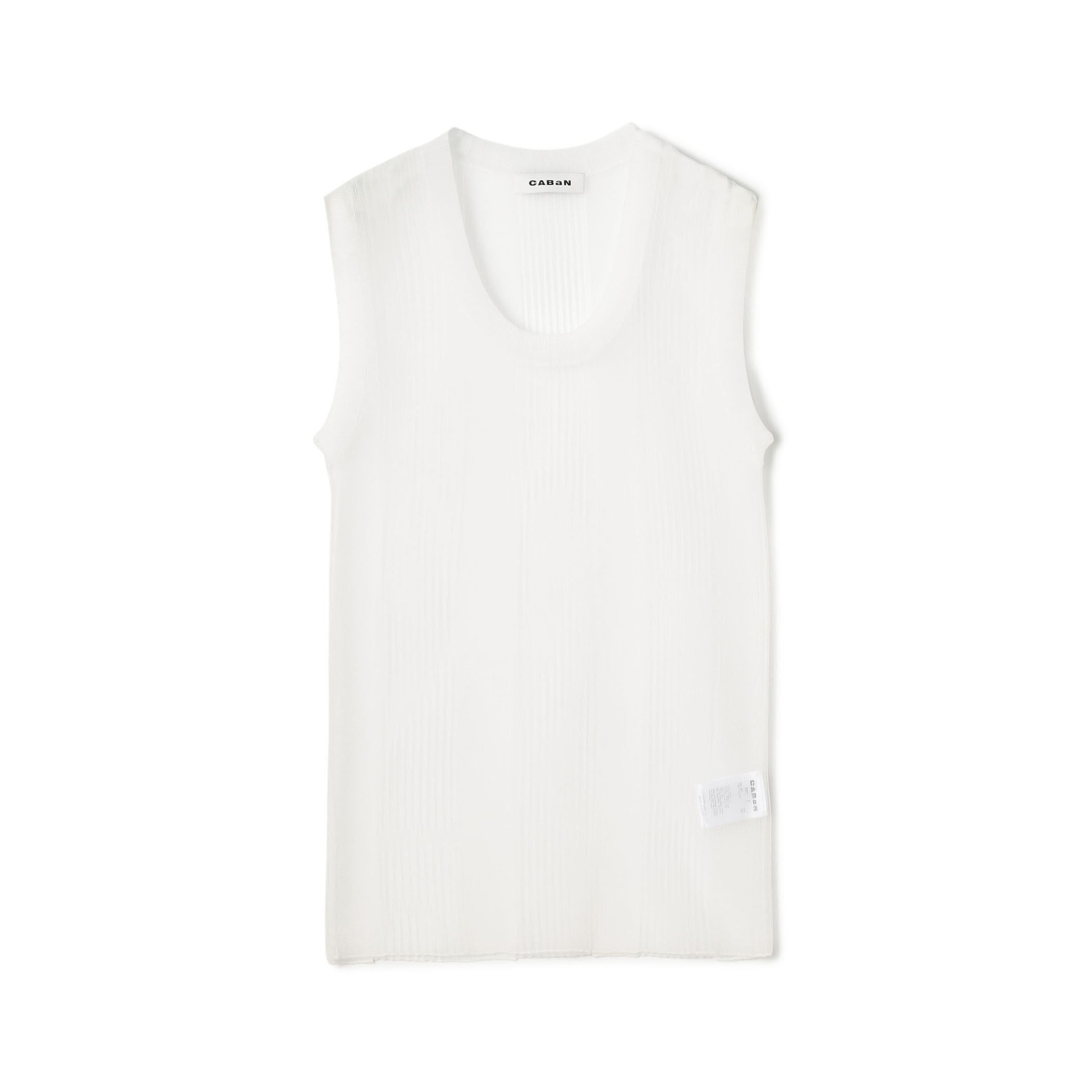 Caban タンクトップ シアーナイロン ランダムリブノースリーブプルオーバー