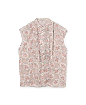 コットンシルクプリント ピンタックブラウス