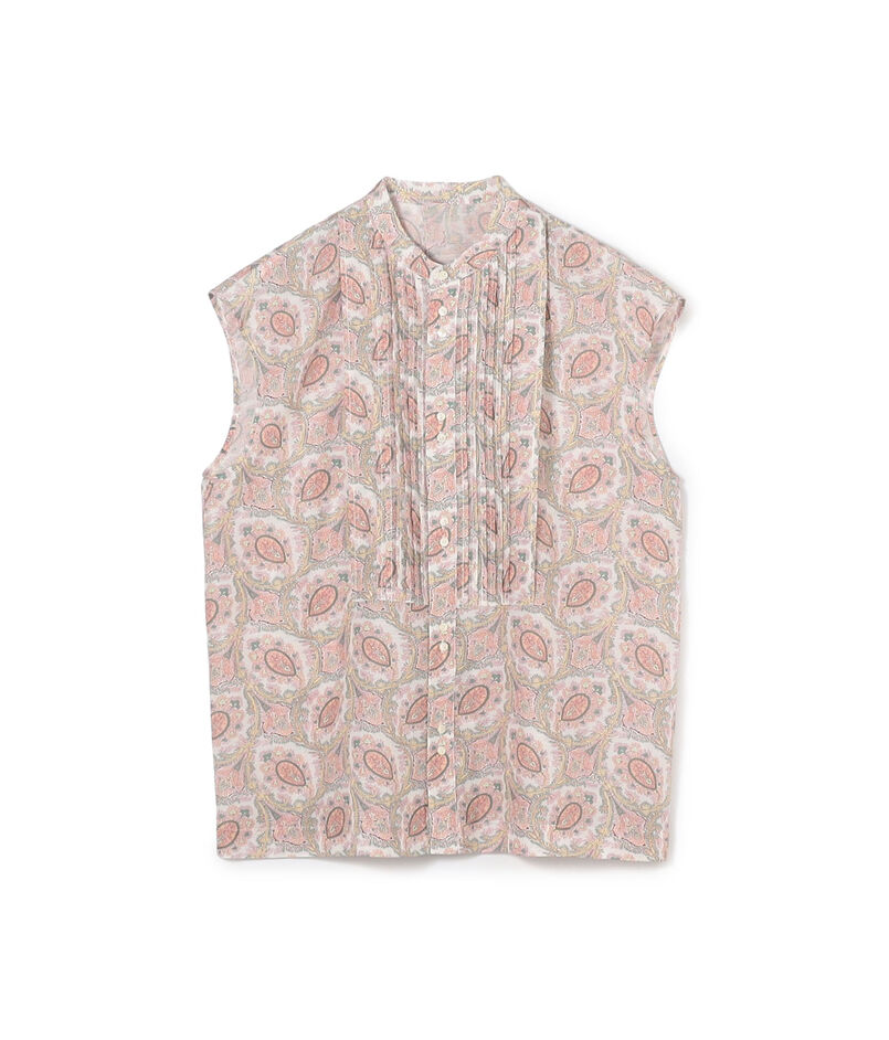 コットンシルクプリント ピンタックブラウス