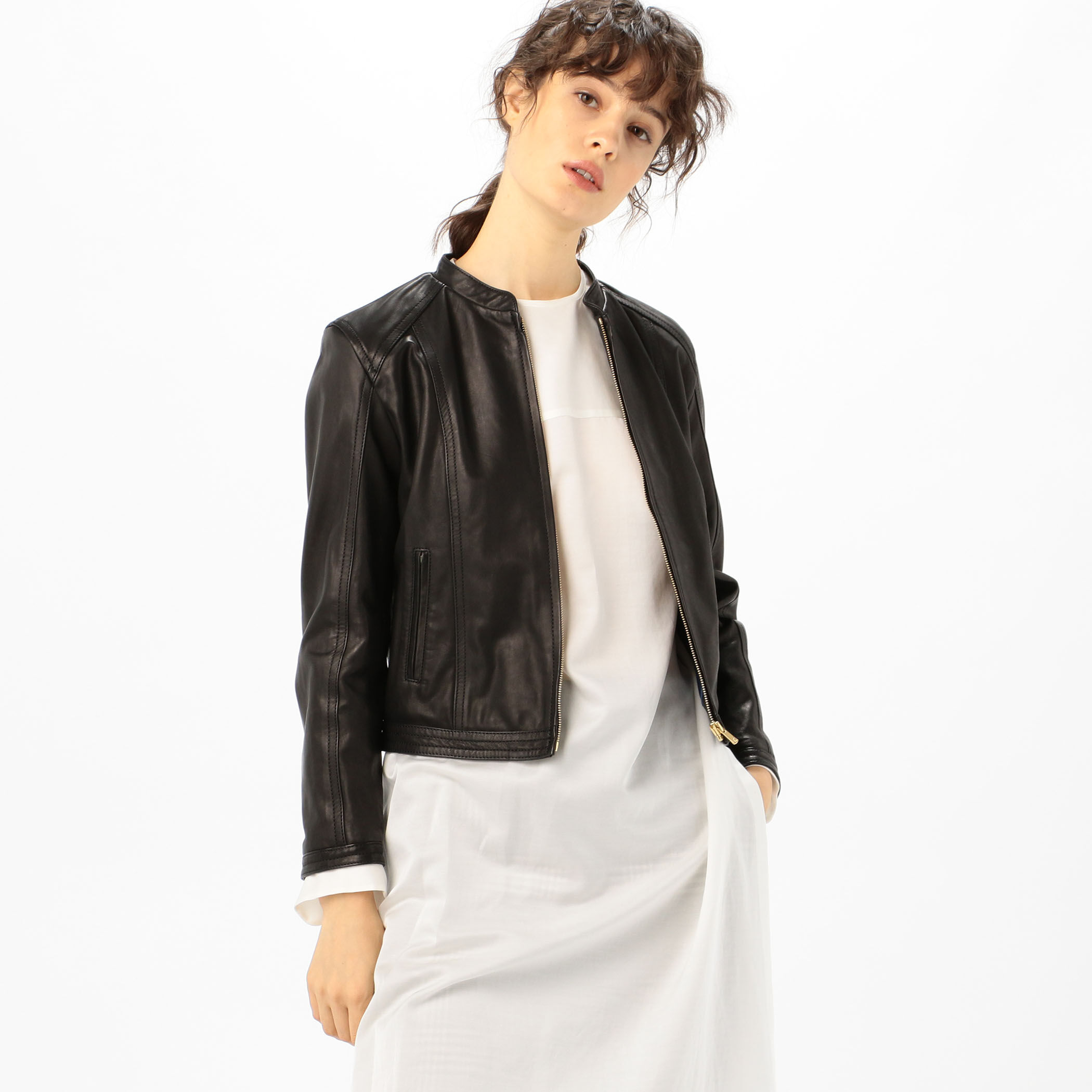 ファッション通販 安い トゥモローランド 支払える ZIP riri 46 ラムレザージャケット ジャケット・アウター