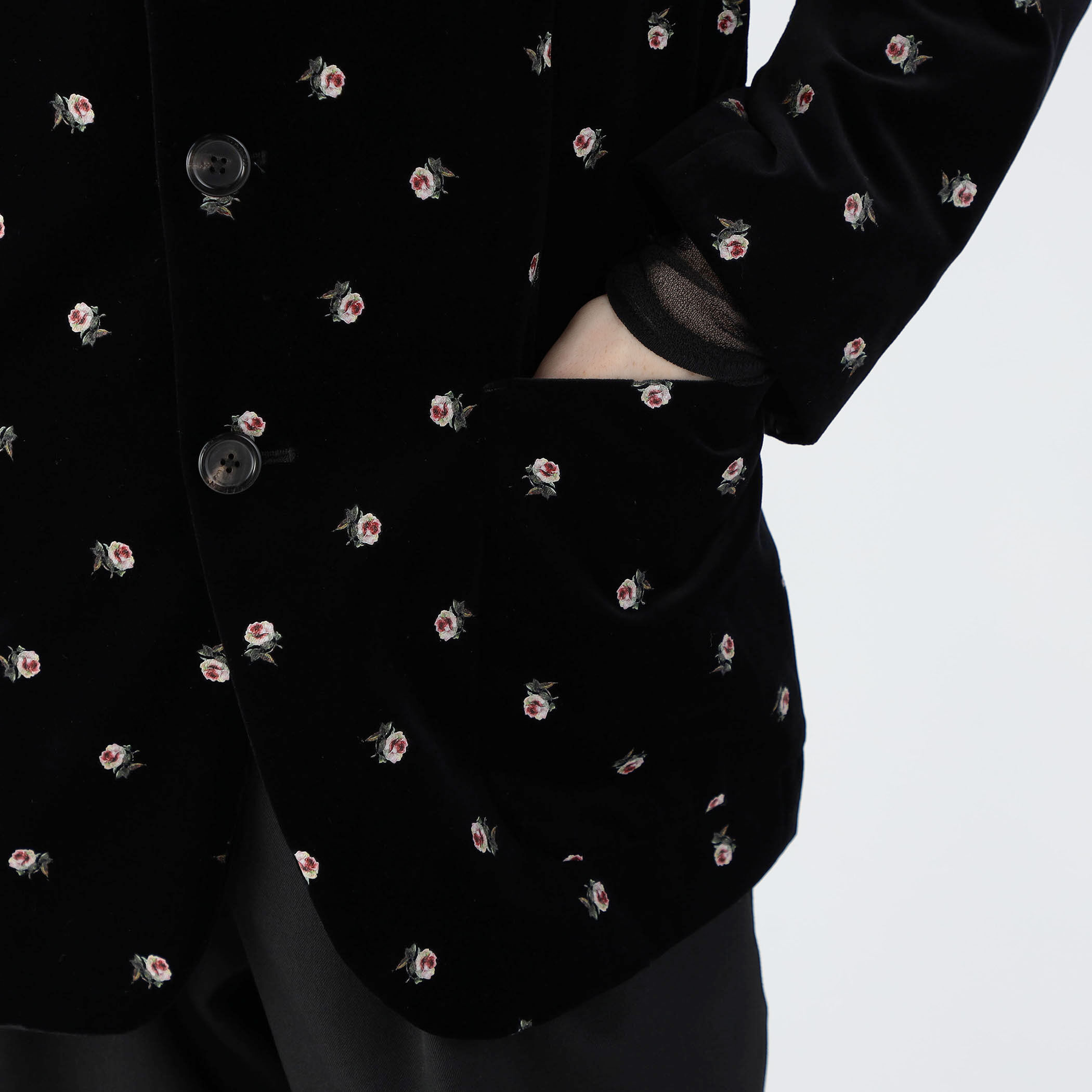 CABaN ベロアローズプリント テーラードジャケット