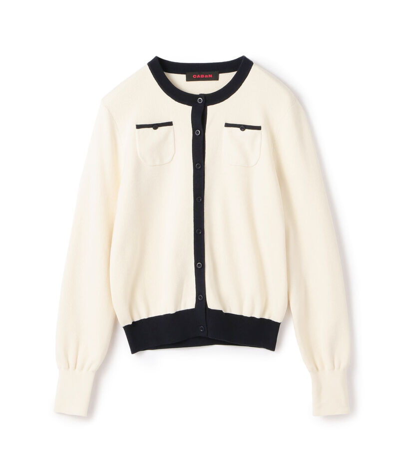 CABaN コットンカシミヤ バイカラークルーネックカーディガン